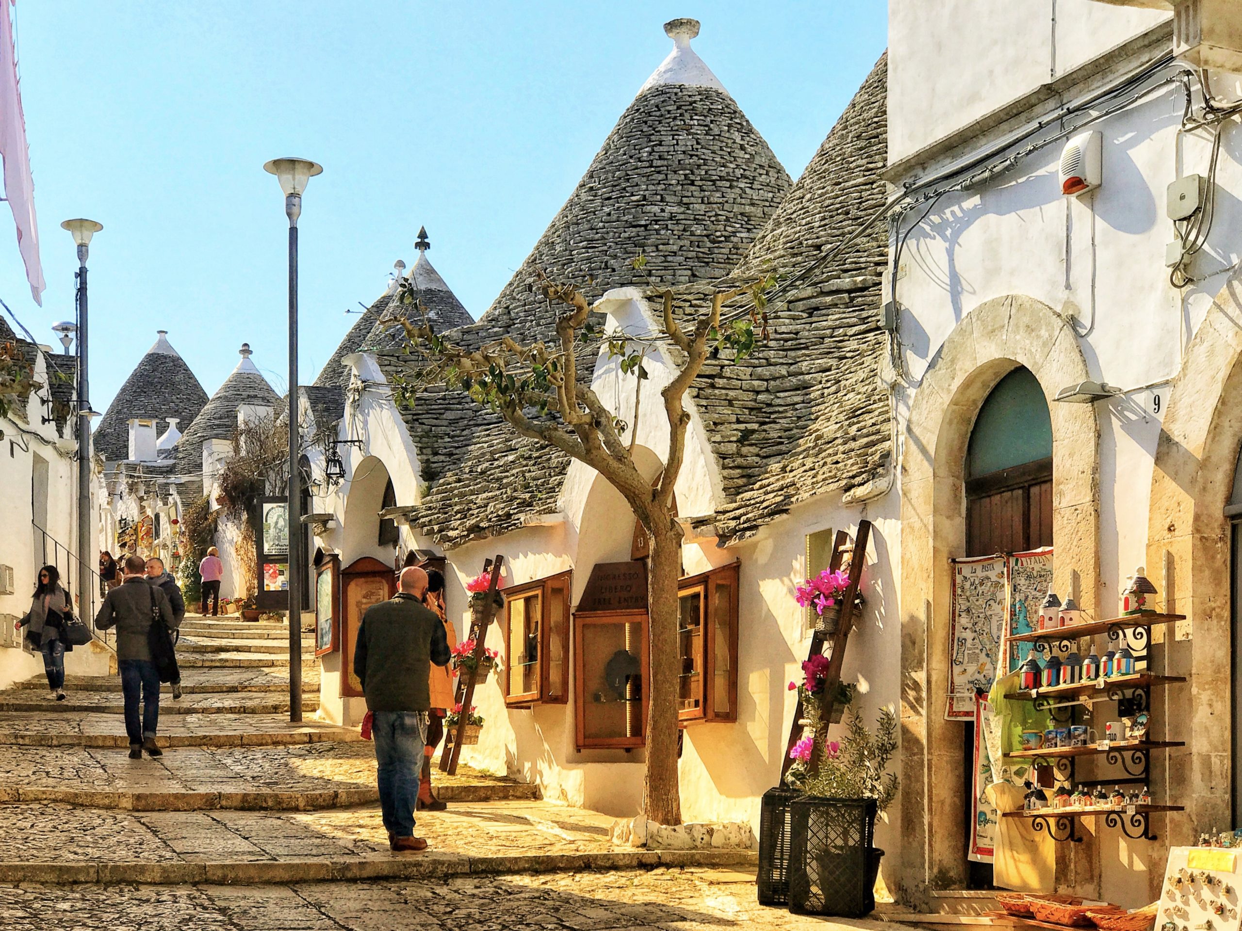 Alberobello is where you find the greatest density of Puglia’s trulli - small white buildings with conical stone roofs.