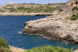 Porto Selvaggio, situated in a nature reserve, is a popular local beach with rocks | Photo © the Puglia Guys for the Big Gay Podcast from Puglia guides to gay Puglia, Italy’s top gay summer destination